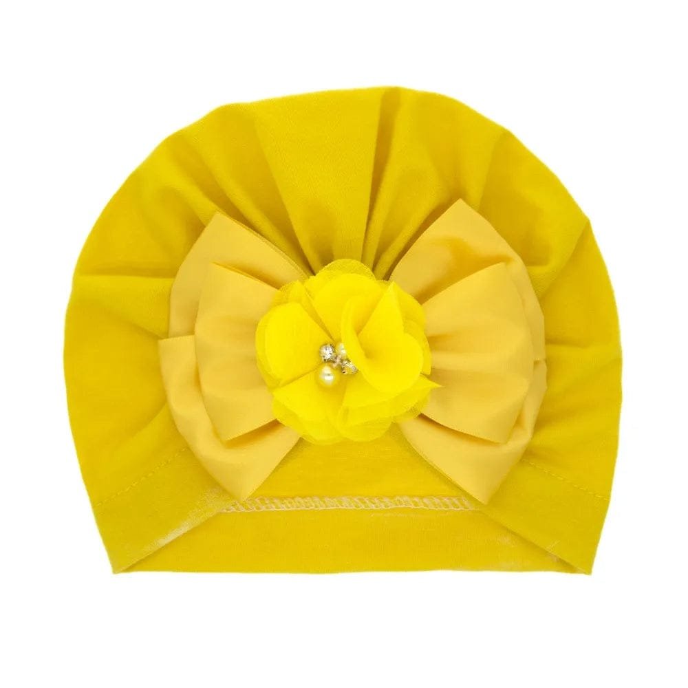 Shiny Rhinestone Bowknot Baby Turban - Soft Cotton Cap