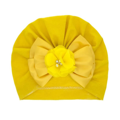 Shiny Rhinestone Bowknot Baby Turban - Soft Cotton Cap