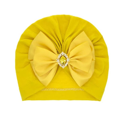 Shiny Rhinestone Bowknot Baby Turban - Soft Cotton Cap