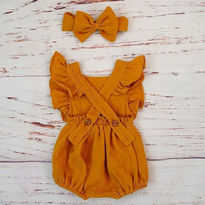 Organic Cotton Ruffle Romper & Headband - 3M, Dusty Pink